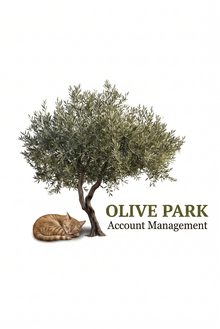 Olive Park Account Management logo — olive tree with a sleeping cat